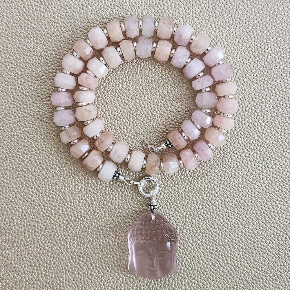 PINK MORGANITE NECKLACE W/ PINK BUDDHA--16"